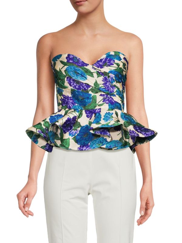 Ronny Kobo Tara Floral Silk Blend Peplum Top